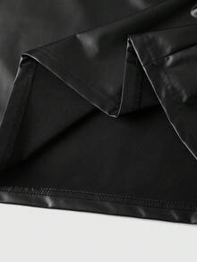 ROMWE MEN Street Life 男士圆领短袖时尚夏季百搭PU紧身T恤 - 黑色 - 查看 5