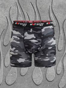HOT STUFF X SHEIN Men's Camouflage Print Contrast Letter Heart Tape Waist Comfortable Trunks - Army Green - View 1