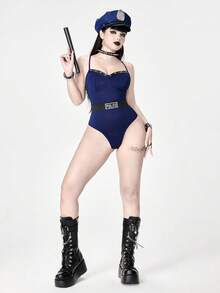 ROMWE Women's Gothic Costume Sexy Bodysuit - Navy Blue - View 7