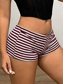 SHEIN ICON 女士Y2K性感超低腰条纹超短裤 - 中紫紅色 - 查看 4