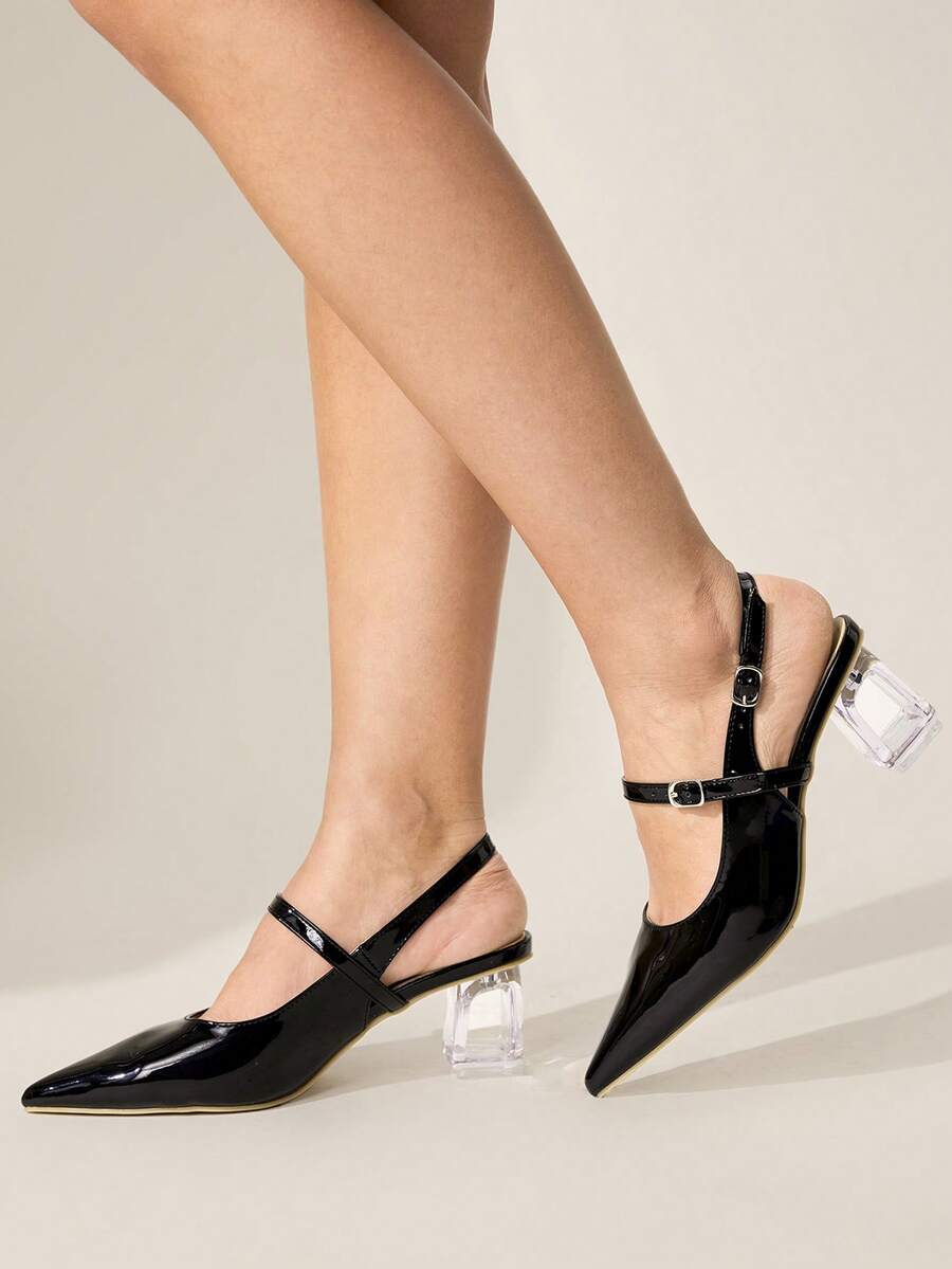 CUCCOO CHICEST Giày cao gót mũi nhọn thời trang thiết kế khóa cài cho nữ, đa năng khi diện hàng ngày - màu đen - Xem 1