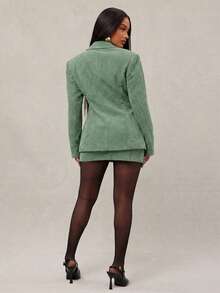 Radiana Set elegante vintage da pendolare in velluto a coste verde - blazer aderente + gonna a vita bassa 2 pezzi (inclusi i cuscinetti per le spalle), set elegante francese per appuntamenti, feste, vacanze, occasioni formali - Verde - Visualizzare 2
