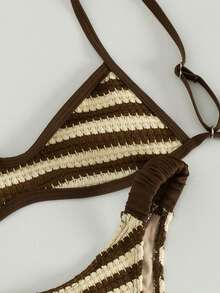 Swim Mod 女士春夏沙滩音乐节针织提花面料可爱甜美高腰裤比基尼套装 - 彩色 - 查看 4