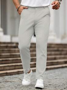 Manfinity Homme Men's Solid Color Casual Dress Pants - Light Grey - View 6