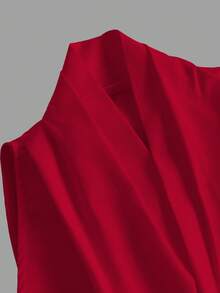 SHEIN MOD Áo kiểu nữ cổ chữ V thắt nơ, kiểu dáng thường ngày. - Đỏ - Xem 3