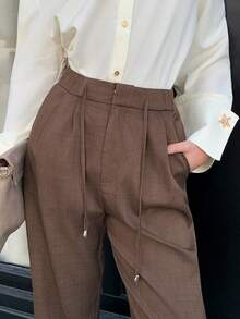 Solavon Women's Solid Color Drawstring Loose Casual Everyday Pants - Coffee Brown - View 1