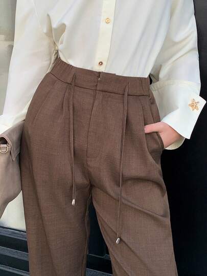 Veilorie Women's Solid Color Drawstring Loose Casual Everyday Pants