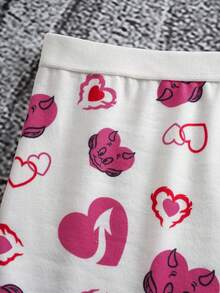 SHEIN HOT STUFF Tween Girl Summer Cute Cartoon Heart Print Ringer Cami Top & Boyshorts Underwear Set - White - View 7