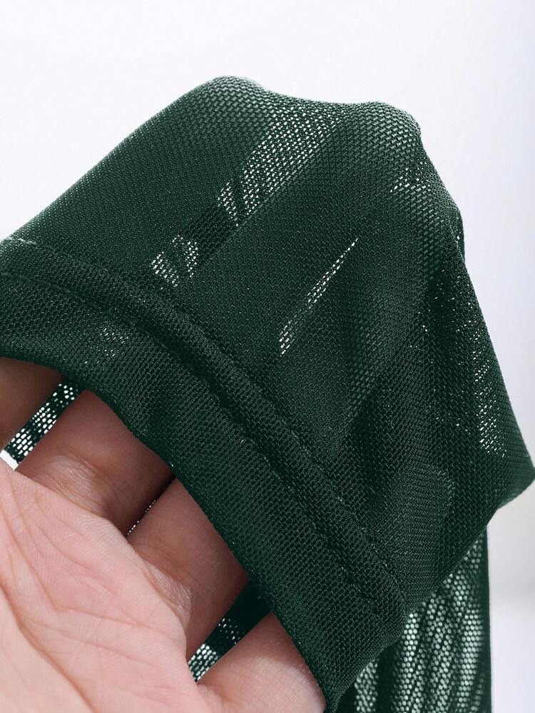 Fashionable Sexy Long Sleeve Fitted Mesh Patchwork Women T-Shirt