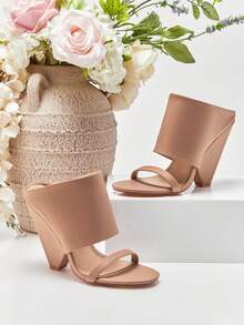 SHUZIA 精美女士米色帆布高跟凉鞋，圆头设计，春夏时尚假日鞋款 - 米色 - 查看 5