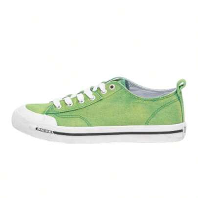  Diesel Athos Low - Tenis de Lona para Hombre en Color Verde Lima | Sneakers Casuales de Perfil Bajo con Suela de Goma Blanca