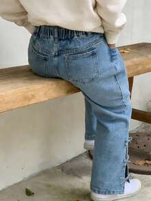DAZY Young Girl' Bow Tie Casual Denim Jeans - Medium Wash - View 2