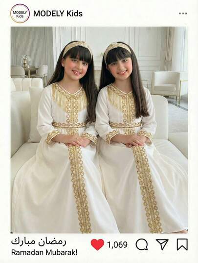 Casual Loose Waist Gathered Tween Girls Dress Girls Maxi Long Dress Gold Party Dress Kids Abaya Dress Modest Dress For Girls Kids Arabic Dress Party Elegant Fancy Girls Maxi Long Dress Thobes For Kid Girls Gold Embroidered Dress