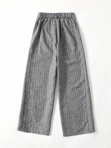 SHEIN Quần dài kẻ sọc dáng casual cho bé gái tuổi teen, phù hợp cho công sở và đi làm. - Xám - Xem 8