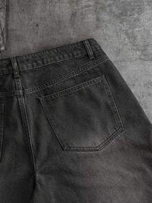 AXEPEAK Pantalones estampados lavados para hombres, diseño de bajo curvo - Negro - Ver 6