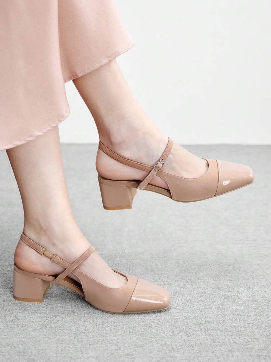 CUCCOO BIZCHIC 女士经典黑色绑带低跟鞋，圣诞节必备 - 裸粉 - 查看 1