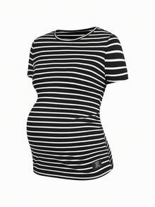 Modmama 4件套孕妇夏季休闲日常通勤百搭纯色及条纹印花短袖T恤，可爱孕妇夏季休闲度假装 - 彩色 - 查看 4