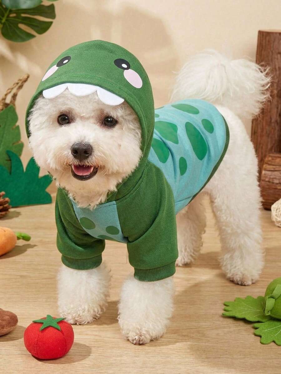 PETSIN 1件动物主题角色扮演连帽卫衣，适合猫狗户外穿着。 - 橄欖綠 - 查看 1