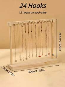 1PC Double-Sided Hooks Wooden Necklace Display Rack, 24Hooks/36Hooks Natural Wood Tone Necklace Hanger, Sweater Chain Holder, Bracelet Jewelry Display Stand Christmas, Valentine's Day, Birthday Gifts - wood color - View 9