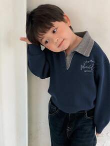 DAZY 男童翻领撞色长袖毛衣，秋冬季 - 藍色 - 查看 5