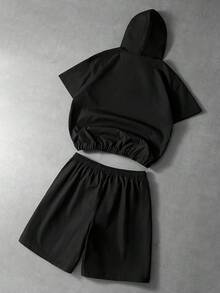 Bộ đồ nam PAVTROS gồm áo khoác cardigan có mũ trùm đầu và quần short, phối sọc phản quang, thích hợp cho Ngày Valentine, Xuân Hè, làm quà tặng cho bạn trai, lễ hội Mardi Gras, phong cách cổ điển, thời trang đường phố, tiệc tùng, ngày lễ Thánh Patrick, đi chơi. - màu đen - Xem 2