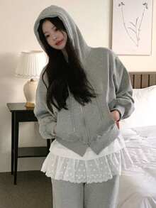 DAZY Round Neck Short Sleeve Contrast Lace Casual T-Shirt For Girls - White - View 3