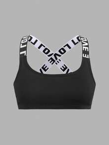 SHEIN Girlism 3pcs/Set Teen Girls' Black, Grey, Pink Letter Graphic Patchwork Sports Bras - Multicolor - View 4