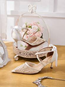 CUCCOO HITCHD 女士中跟尖头高跟鞋，派对鞋 - 雪白色 - 查看 3