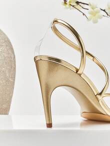 SHUZIA Women's Elegant Minimalist Square Toe Back Strap Stiletto Heel Sandals Summer Shoes - Gold - View 8