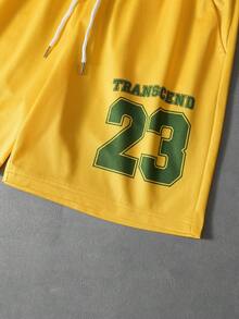 Manfinity Campus Court Set Kaos Pria Warna Kuning Gaya Streetwear Musim Panas, Liburan Kota, Fashion Personalisasi, Motif Yesus Ukuran Besar, Set Olahraga Sepak Bola, Blok Warna Hijau - Kuning - View 8