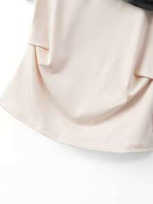 SHEIN Franclia 女士撞色扭结褶皱休闲短袖T恤 - 杏色 - 查看 3