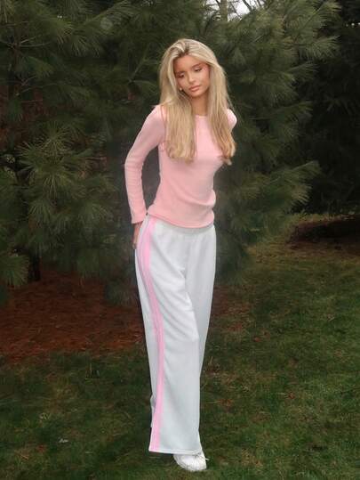 Sydney Algeri Pantalon de jogging casual à jambes larges en tricot blanc pour femmes