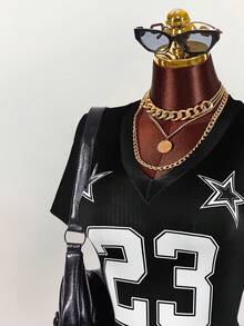 Amplova 女士撞色印花短袖迷你连衣裙 - 黑與白 - 查看 5