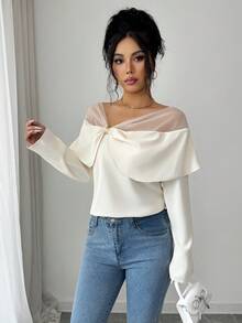 Modelyn Áo cánh lưới vá thanh lịch dành cho nữ - Màu be - Xem 2