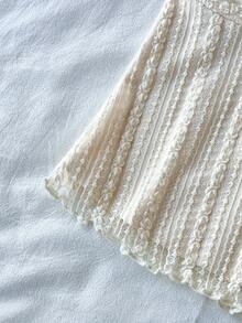 黑色衬衫，秋季服装，夏季修身不对称蕾丝长袖T恤，下摆拼接荷叶边设计，上衣，四季必备，舒适高弹面料，24 BOHO - 杏色 - 查看 7