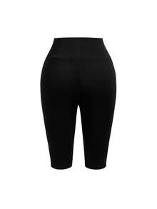 SHEIN SXY 3pcs/Set Casual Sports Daily Commute Simple Versatile Solid Black Leggings, 3 Lengths: Capri/7/8 Length/Full Length - Black - View 12
