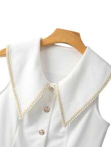 Chiquease Franclia Fashion Waist Cinched, Versatile Commuter, Single-Breasted Contrast Trim, Elegant Sleeveless Women Jacket - White - View 5