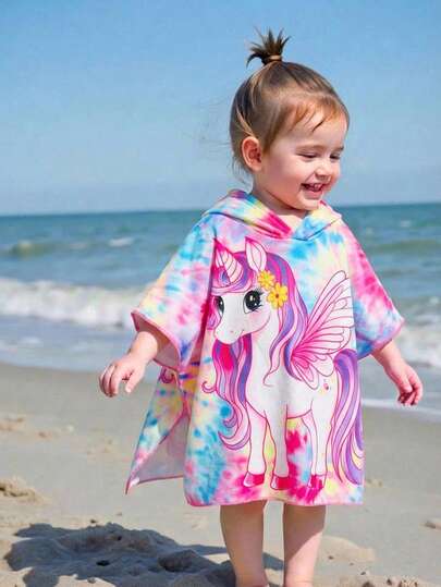 SHEIN 这款粉色卡通图案连帽宽松连体泳衣罩衫可爱百搭，非常适合休闲度假和春夏季节穿着。