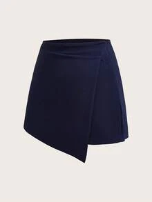SHEIN EZwear Navy Blue Plus Size Minimalist Everyday Skirt - Navy Blue - View 3