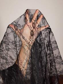 成熟性感复古印花吊带睡裙和蕾丝睡袍套装 - 彩色 - 查看 7