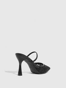 CUCCOO SZL 女士尖头网眼纹理细高跟系带凉鞋 - 黑色 - 查看 3