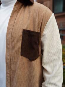 Artur Kramer Jaket Shacket Pria Bahan Corduroy dengan Panel Warna Kontras dan Kerah, Gaya Kasual untuk Pemakaian Sehari-hari, Musim Gugur - Hitam - View 3