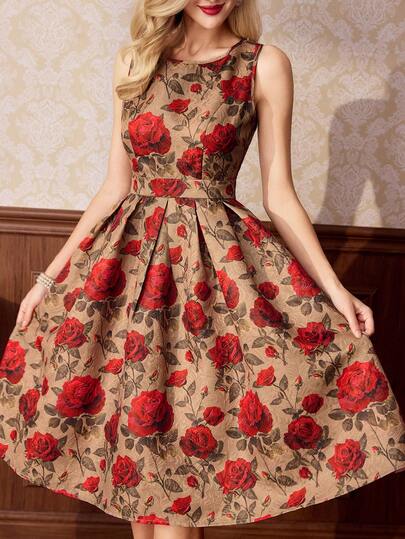 Vintamour Plus Size Vintage Elegant Women's Dress Floral Print Rose Pleated Holiday Party Dress Summer Dress For Women Summer Clothes Summer Holiday Outfits Spring Outfit Women Spring Break Outfits Spring Clothing Spring Dress Women Valentine's Day Outfit Valentine Outfits For Women Valentine Dress Valentines Day Elegant Party Dresses For Women Elegant Dresses Rose Dress Floral Print Dress Women Vintage Dresses For Women  Tea Length Dress Brocade Dress Spring Outfit For Women, Spring Dress For Women