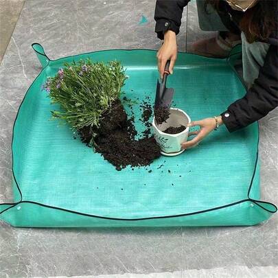 1 paquete - Alfombra de jardinería impermeable definitiva - Nutre suculentas y plantas verdes - Ideal para trasplantar en balcón, cambiar de tierra - Diseño de cojín de flores cómodo - Incluye juego de herramientas de plantación, herramientas de jardín, herramientas de jardinería para el jardín