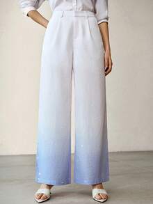 MOTF PREMIUM WOMEN'S BLUE OMBRE RHINESTONE EMBELLISHED STRAIGHT LEG SUIT PANTS - Blue - View 5