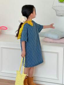 DAZY Young Girl' Textured Washed Korean Style Casual Dress - Blue - View 1