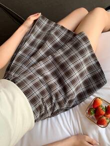 DAZY Women's Plaid Wrap Casual Versatile Summer Skirt - Brown - View 6