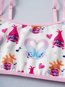 SHEIN Trolls Tween Girl Heart & Cartoon Graphic Camisole Bralette Underwear - Black - View 3