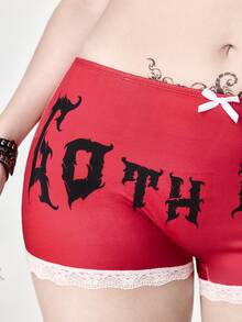 ROMWE Goth 女士暗黑哥特字体蝴蝶结蕾丝平角内裤 - 彩色 - 查看 2