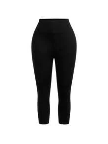 SHEIN SXY 3pcs/Set Casual Sports Daily Commute Simple Versatile Solid Black Leggings, 3 Lengths: Capri/7/8 Length/Full Length - Black - View 8